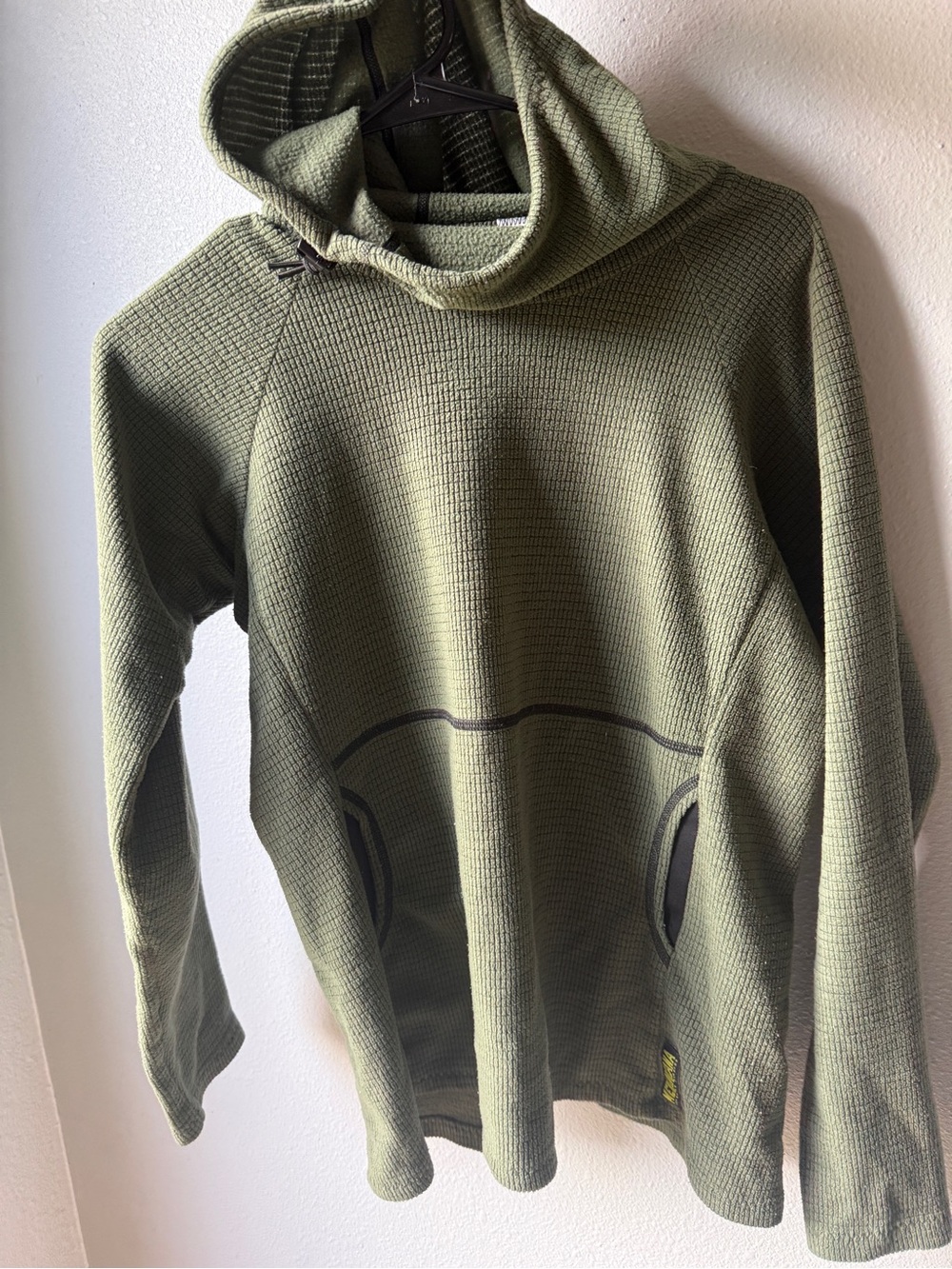 Melanzana Womens Olive Green Micro Waffle Grid Hoodie